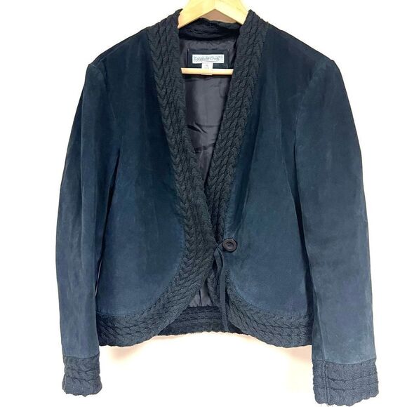 Coldwater Creek black suede jacket with knit trim L/P - Picture 1 of 7